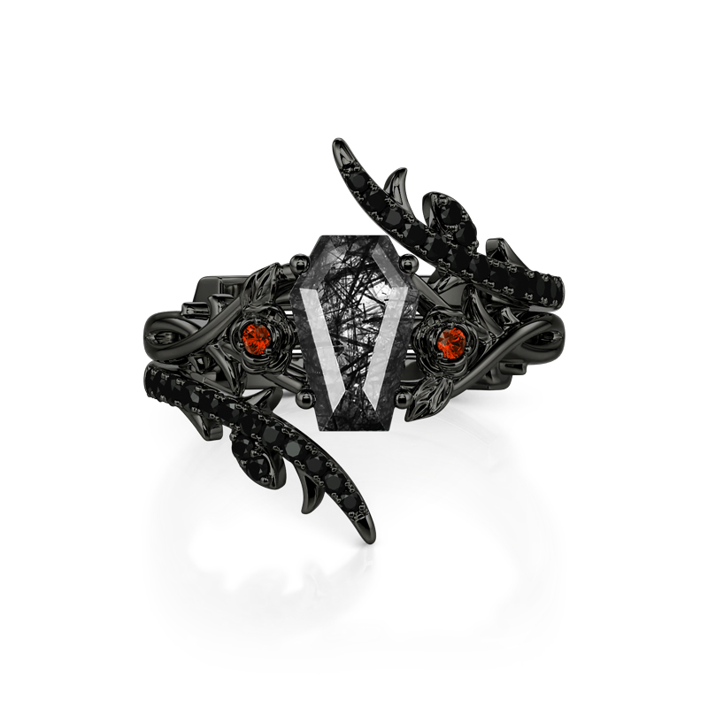 Jeulia Until Death Coffin Black Rutilated Quartz Bridal Set
