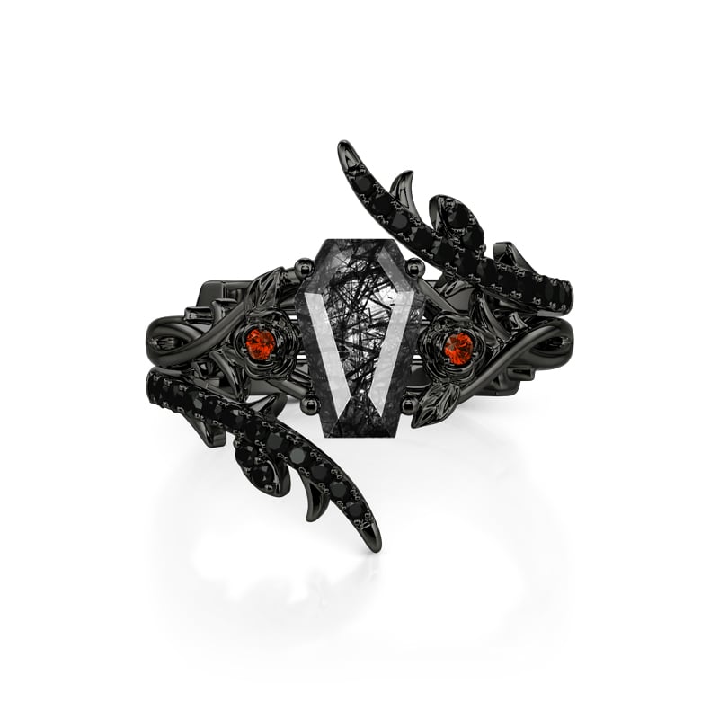 Jeulia Until Death Coffin Black Rutilated Quartz Bridal Set