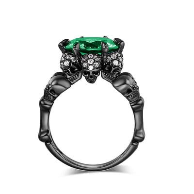 Jeulia Four Skull Green Round Cut Sterling Silver Skull Ring