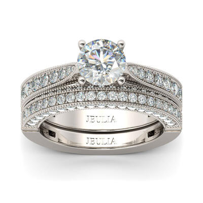 Jeulia Classic Round Cut Sterling Silver Ring Set