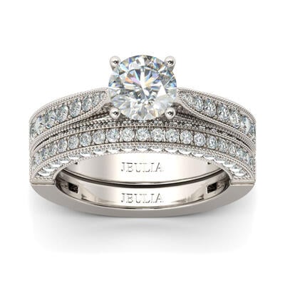 Jeulia Classic Round Cut Sterling Silver Ring Set