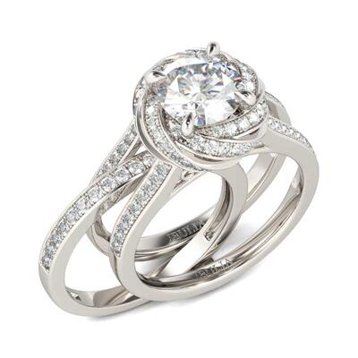 Jeulia Floral Halo Round Cut Interchangeable Sterling Silver Ring Set