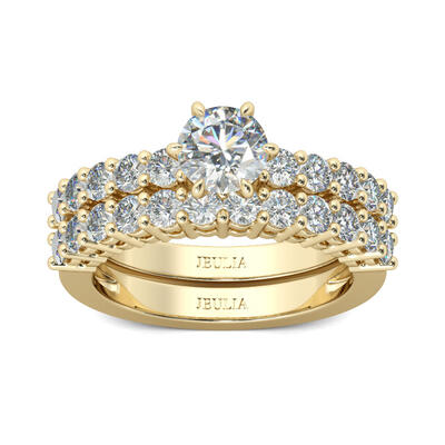 Jeulia Classic Gold Tone Round Cut Sterling Silver Ring Set