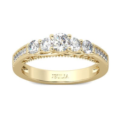 Jeulia Five Stone Round Cut Sterling Silver Ring