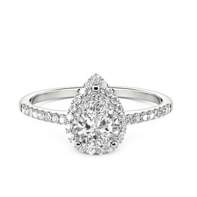 Jeulia Pear Cut Halo Sterling Silver Engagement Ring