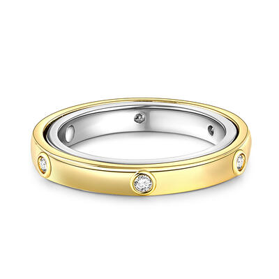 Jeulia Two Tone Round Cut Rotating Sterling Silver Women's Band