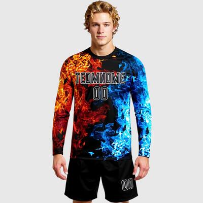 Custom Figure Black-White Flame Sublimation Long Sleeve Soccer Uniform Jersey