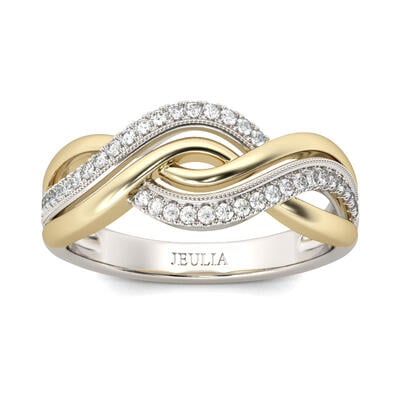 Jeulia Interwoven Two Tone Sterling Silver Women's Band