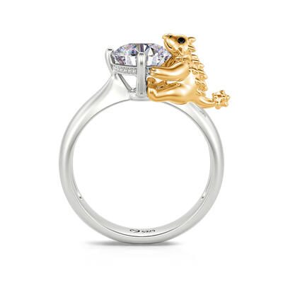 Jeulia Hug Me "Cute Ankylosaurus" Dinosaur Round Cut Sterling Silver Ring