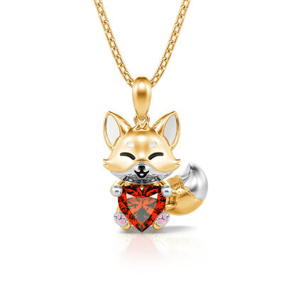 Jeulia Hug Me "Baby Fox" Heart Cut Sterling Silver Necklace