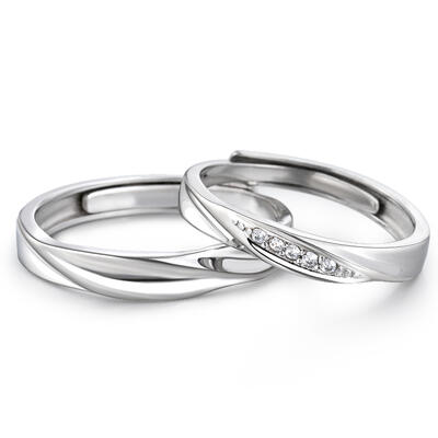 Jeulia Stylish Adjustable Sterling Silver Couple Rings