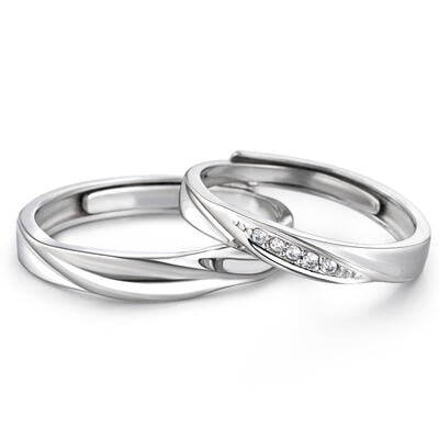 Jeulia Stylish Adjustable Sterling Silver Couple Rings