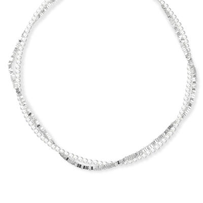 Jeulia Double Layer Twist Pearl Sterling Silver Necklace