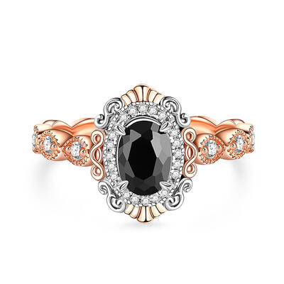 Jeulia Anillo de Plata de Ley con Halo de Dos Tonos y Corte Ovalado