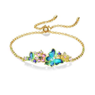 Jeulia Pulsera Mariposa Floral Esmaltada Colorida