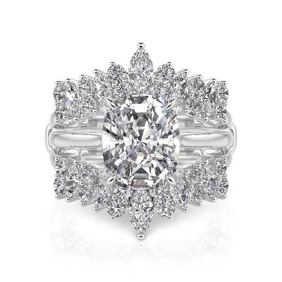 Jeulia Juego de Anillos de Novia Intercambiables con Corte Cojín Vintage de Plata de Ley