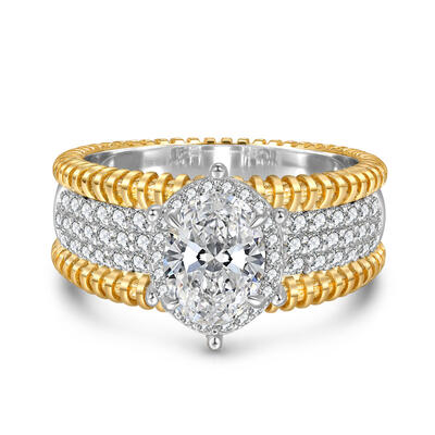 Jeulia Vintage Two Tone Halo Oval Cut Engagement Ring Sterling Silver