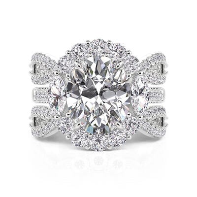 Jeulia Elegant Sparkling Halo Oval Engagement Ring Set 2PC