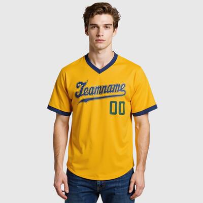 Custom Gold V-Neck Baseball Jersey with Personalized Number and Team Logo for Game Day Ready