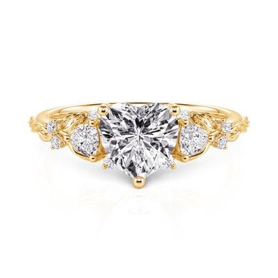 Jeulia Leaf Three Stone Engagement Ring Sterling Silver
