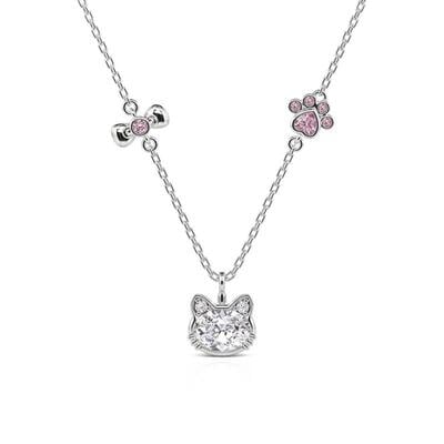 Jeulia Fashion Cat Necklace with Paw Print and Bow Links
