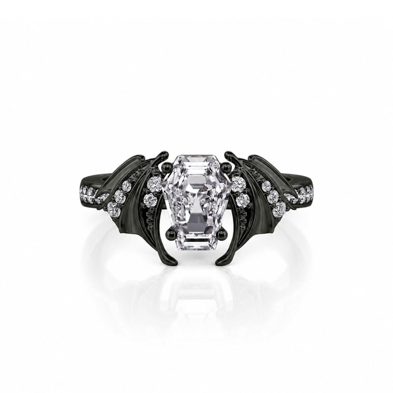 Jeulia Fashion Black Bat Coffin Ring Sterling Silver