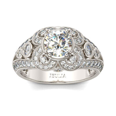 Jeulia Milgrain Round Cut Sterling Silver Ring