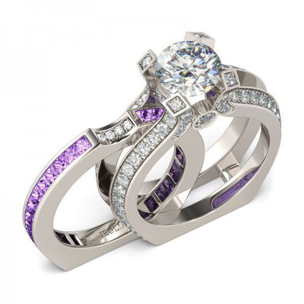 Jeulia Interchangeable Round Cut Sterling Silver Ring Set