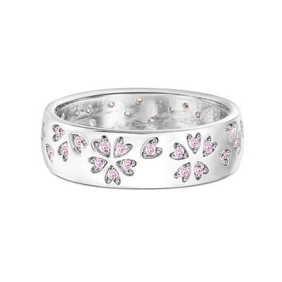 Jeulia "Sakura" Flower Womens Wedding Band Sterling Silver