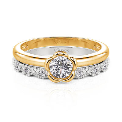 Jeulia Simple Two Tone Lace Flower Ring Set