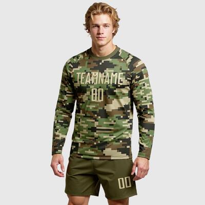Custom Camo Vegas Gold-Olive Sublimation Salute To Service Soccer Uniform Jersey Long Sleeve