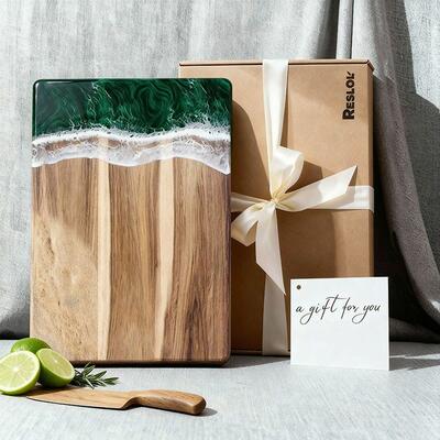 Reslol Elegant Ocean Wave Spliced Acacia Wood Charcuterie Board