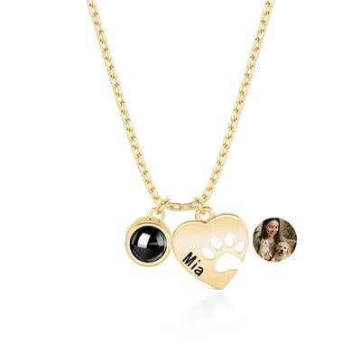 Jeulia Petland Custom Name Heart & Paw Photo Projection Necklace