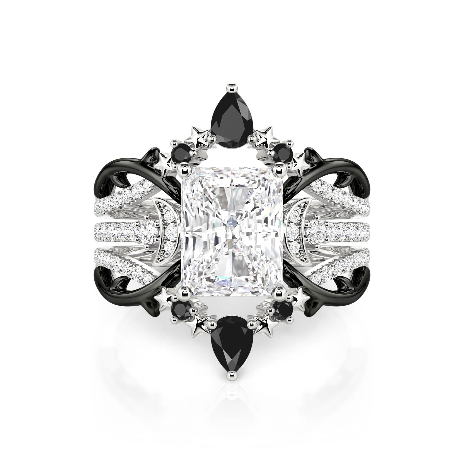 Jeulia Luna Astra Thorn Radiant Cut Moon and Star Engagement Ring Set