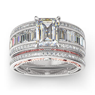 Jeulia Emerald Cut Sterling Silver Ring Set