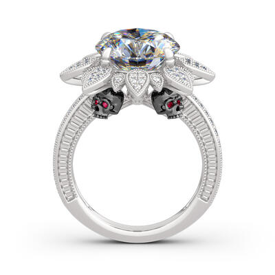 Jeulia Two Tone Round Cut Flower Design Sterling Silver Skull Ring
