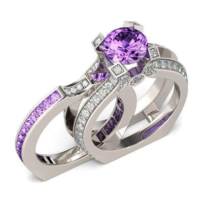Jeulia Interchangeable Round Cut Sterling Silver Ring Set