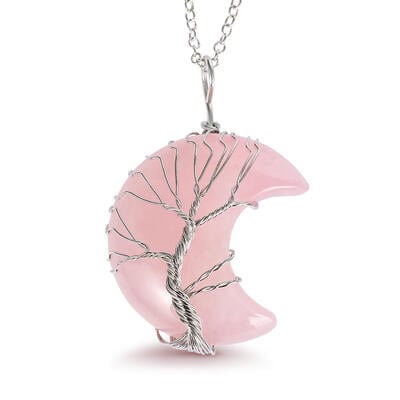 Jeulia "Love Energy" Winding Design Crescent Moon Natural Rose Quartz Necklace