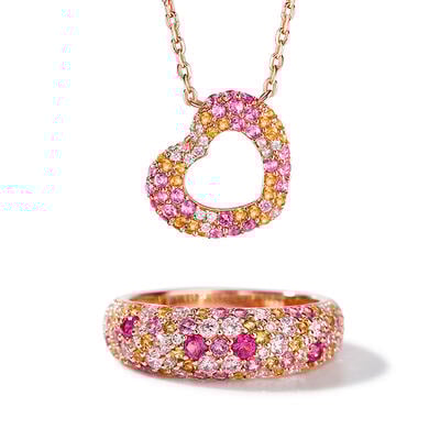 Jeulia "Donuts of Love" Multicolor Heart Sterling Silver Jewelry Set
