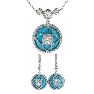 Jeulia "Lucky Choice" Flower Turquoise Sterling Silver Jewelry Set