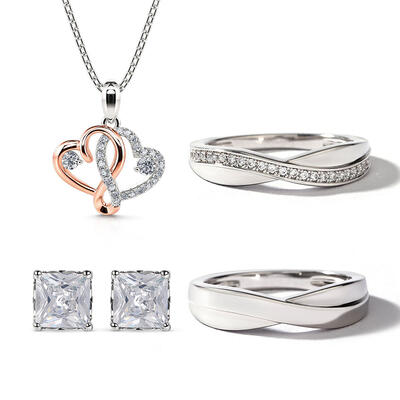 Jeulia "Whispering Love" Sterling Silver Jewelry Set