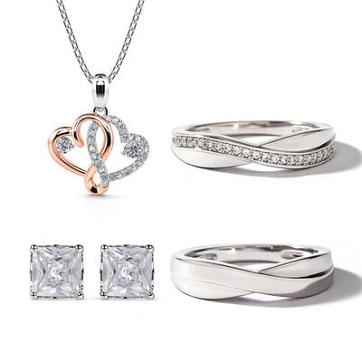 Jeulia "Whispering Love" Sterling Silver Jewelry Set