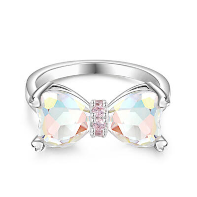 Jeulia Anillo de Compromiso de Corazón de Cristal Vidrio Transparente con Lazo Plata de Ley