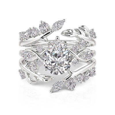 Jeulia Leaf Twist Sparkling Pear Shaped Ring Set