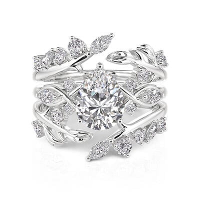 Jeulia Leaf Twist Sparkling Pear Shaped Ring Set