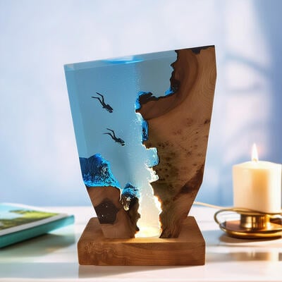 Reslol Breathtaking Diver Ocean - Themed Wood Resin Lamp