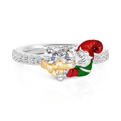 Jeulia Hug Me Gnome Heart Ring with Pave Band and Bowknot