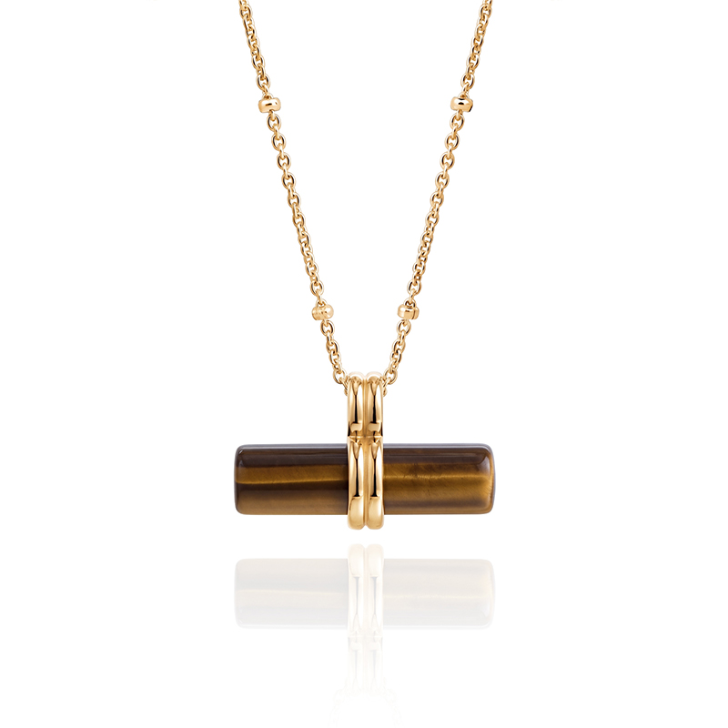 Jeulia Esenciales del Día Collar Estilo de Andy Barra en T Dorado con Piedra Ojo de Tigre