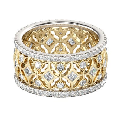 Jeulia Two Tone Art Deco Sterling Silver Women's Band
