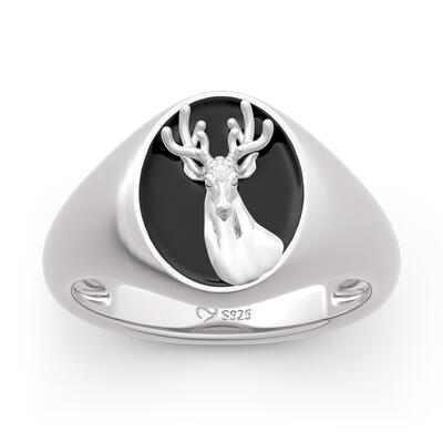 Jeulia "Bosque de alces" Anillo de sello de plata esterlina